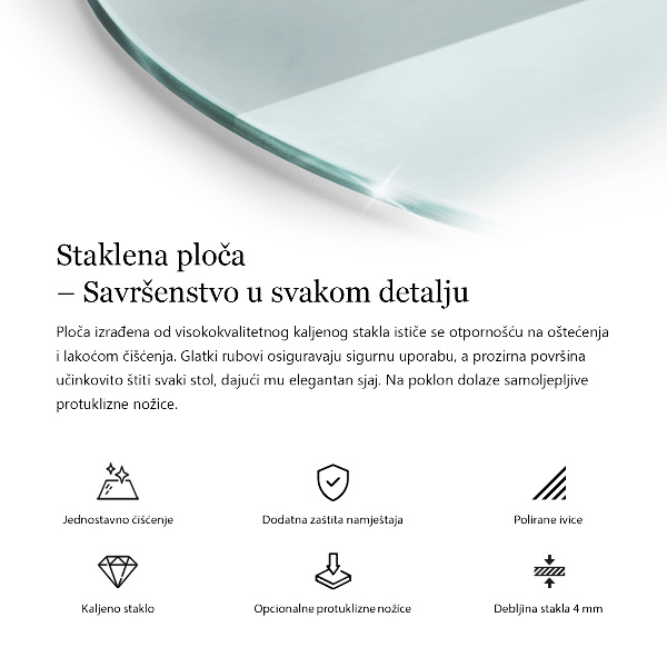 Blat stołowy o okrągłym kształcie wykonany z przezroczystego materiału