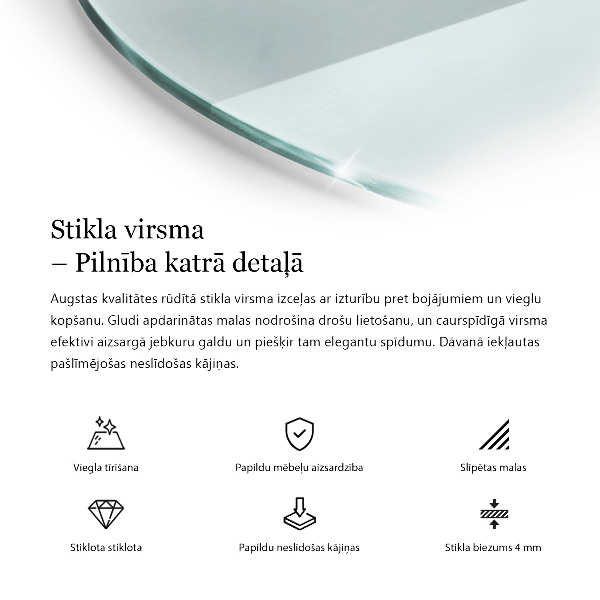 Blat stołowy o okrągłym kształcie wykonany z przezroczystego materiału