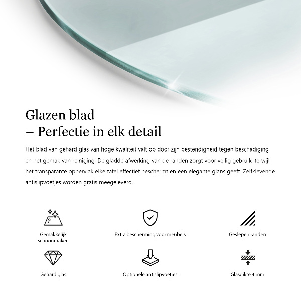 Blat stołowy o okrągłym kształcie wykonany z przezroczystego materiału