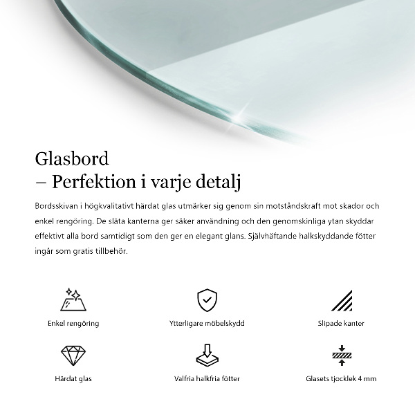 Blat stołowy o okrągłym kształcie wykonany z przezroczystego materiału