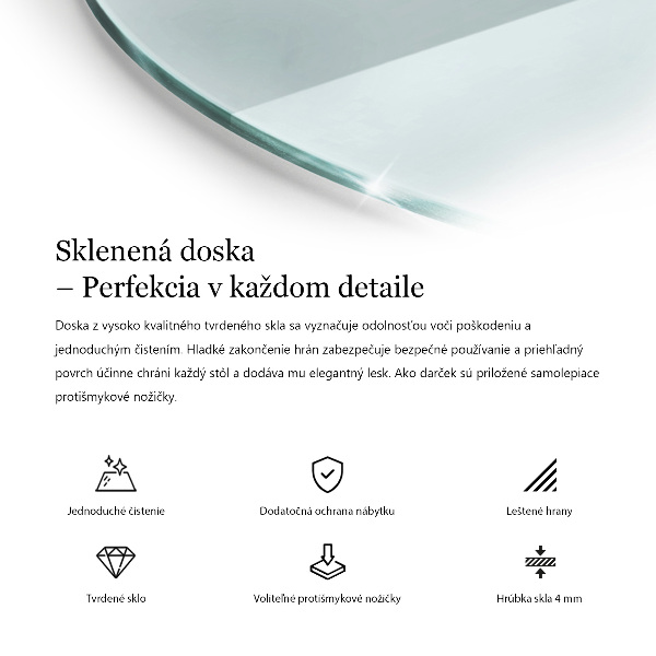 Blat stołowy o okrągłym kształcie wykonany z przezroczystego materiału