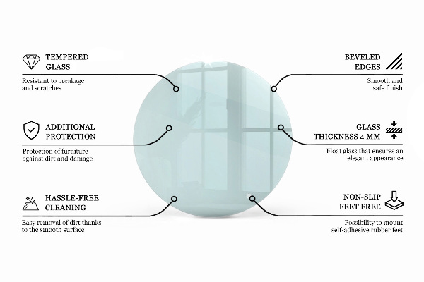 Blat stołowy o okrągłym kształcie wykonany z przezroczystego materiału