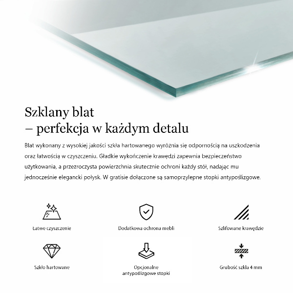 Blat na stół prostokątny przezroczysty