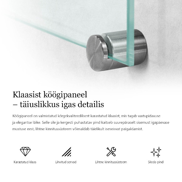 Transparentne szkło między szafkami w kuchni 140x70 cm