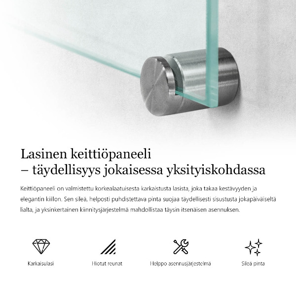 Transparentne szkło między szafkami w kuchni 140x70 cm