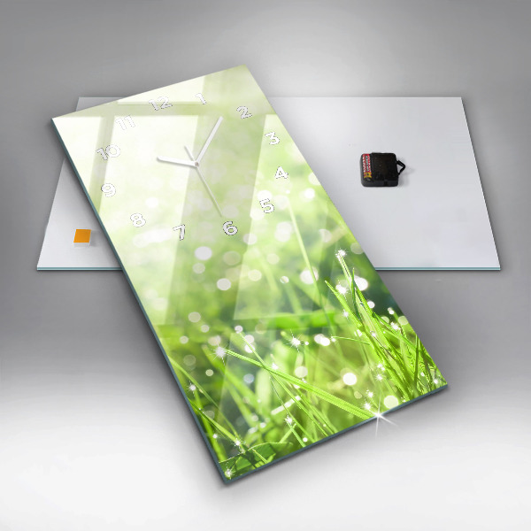 Zegar szklany pionowy Zielona trawa
