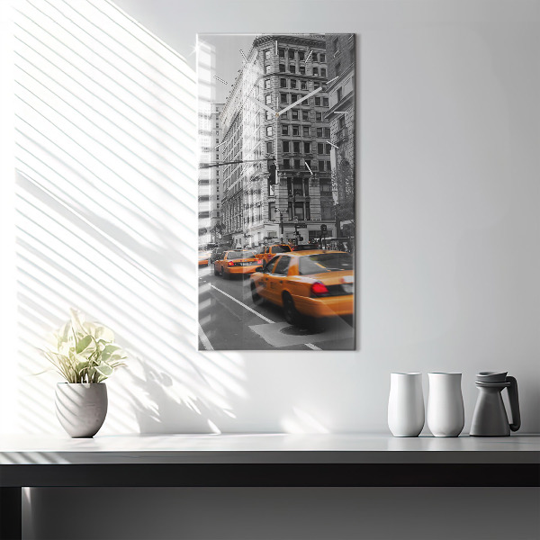 Zegar szklany pionowy Manhattan i taksówki