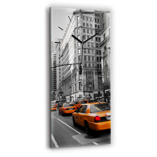 Zegar szklany pionowy Manhattan i taksówki