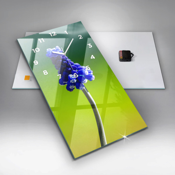 Zegar szklany pionowy Niebieskie kwiaty