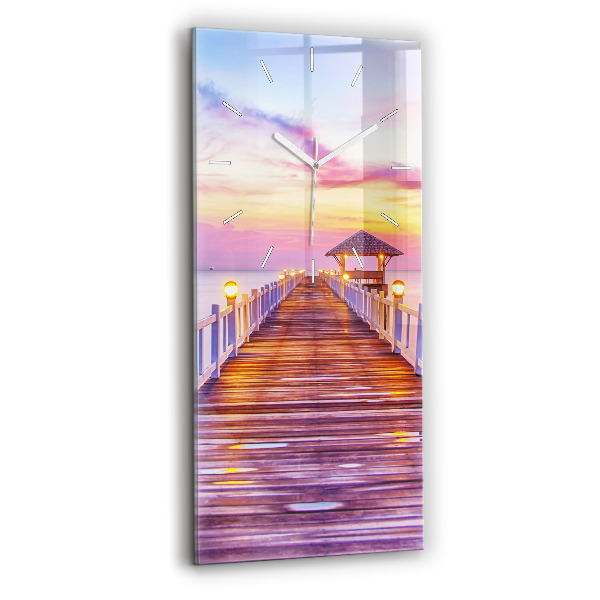 Zegar szklany pionowy Most w porcie wieczorem