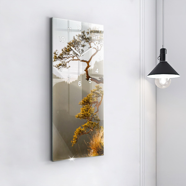 Zegar szklany pionowy Drzewo w górach