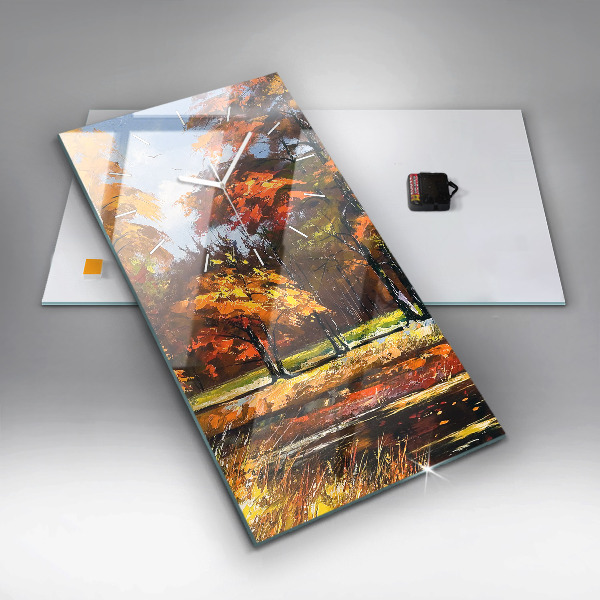 Zegar szklany pionowy Jesienny pejzaż z rzeką