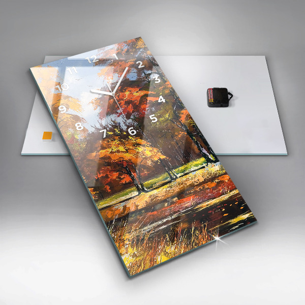 Zegar szklany pionowy Jesienny pejzaż z rzeką