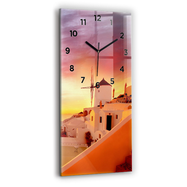 Zegar szklany pionowy Stary wiatrak w Santorini