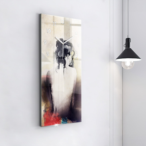 Zegar szklany pionowy Abstrakcja portret kobiety