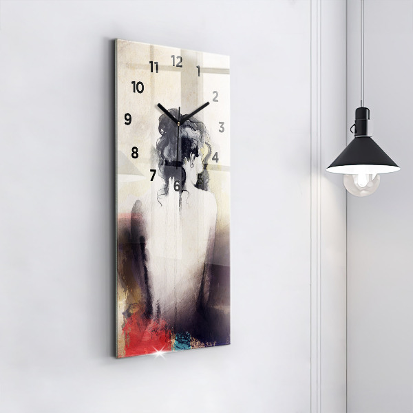 Zegar szklany pionowy Abstrakcja portret kobiety