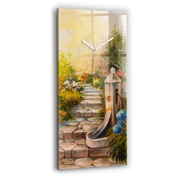 Zegar szklany pionowy Kompozycja olejna w lesie