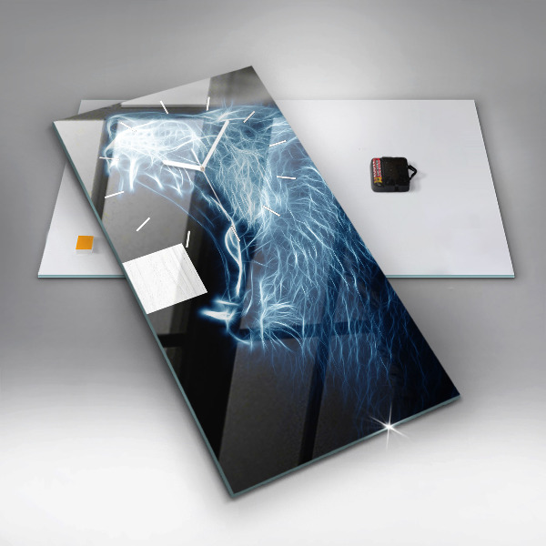 Zegar szklany pionowy Dziki lew