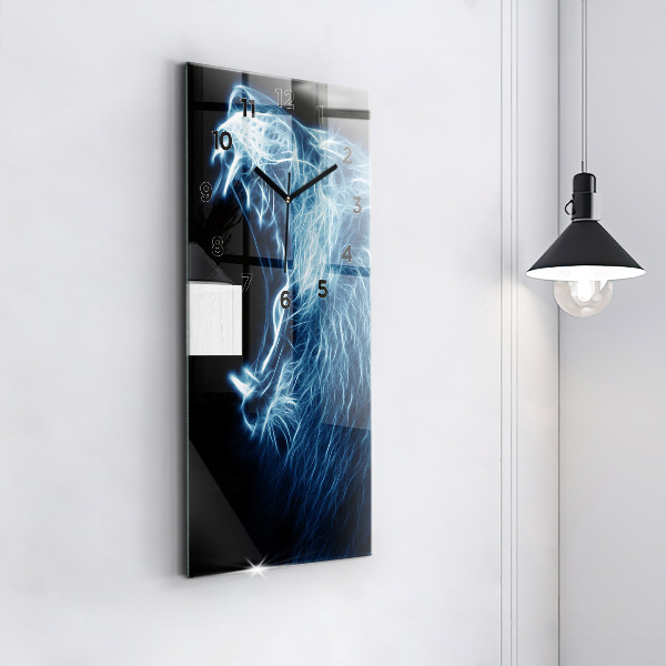 Zegar szklany pionowy Dziki lew
