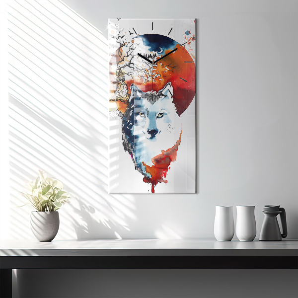 Zegar szklany pionowy Wilk i Pełnia