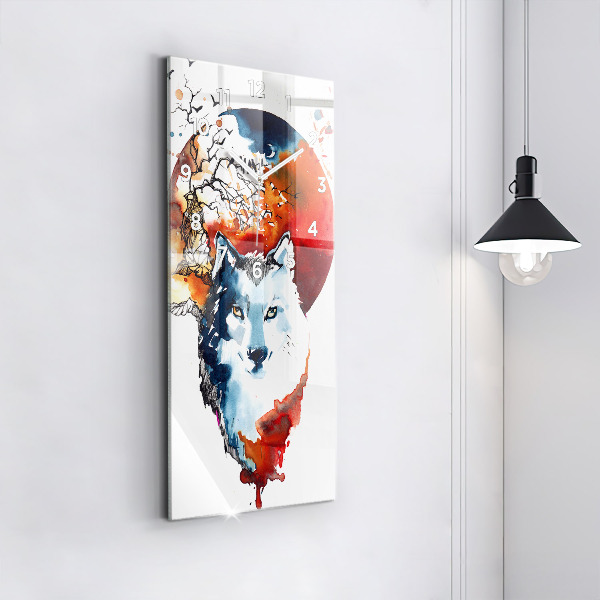 Zegar szklany pionowy Wilk i Pełnia