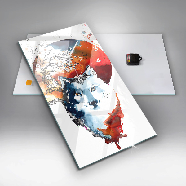 Zegar szklany pionowy Wilk i Pełnia