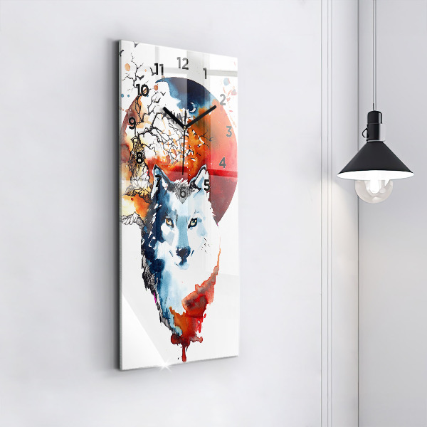 Zegar szklany pionowy Wilk i Pełnia