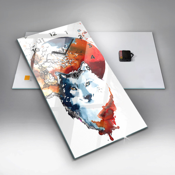 Zegar szklany pionowy Wilk i Pełnia