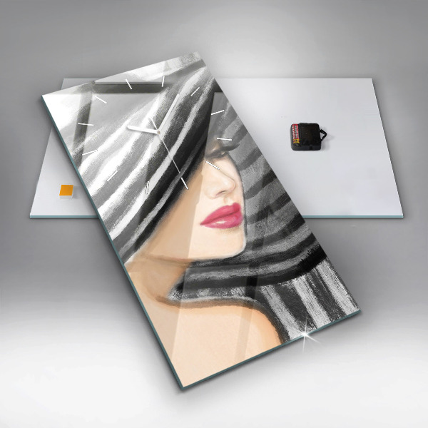 Zegar szklany pionowy Kobieta w Czarno bieli