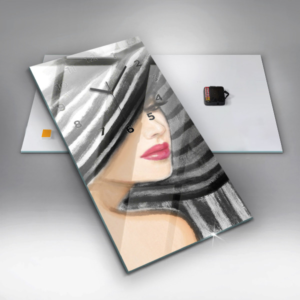 Zegar szklany pionowy Kobieta w Czarno bieli