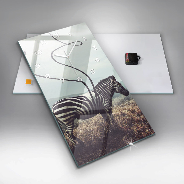 Zegar szklany pionowy Zebra – Abstrakcja