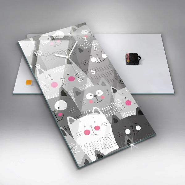 Zegar szklany pionowy Wzór z kotami