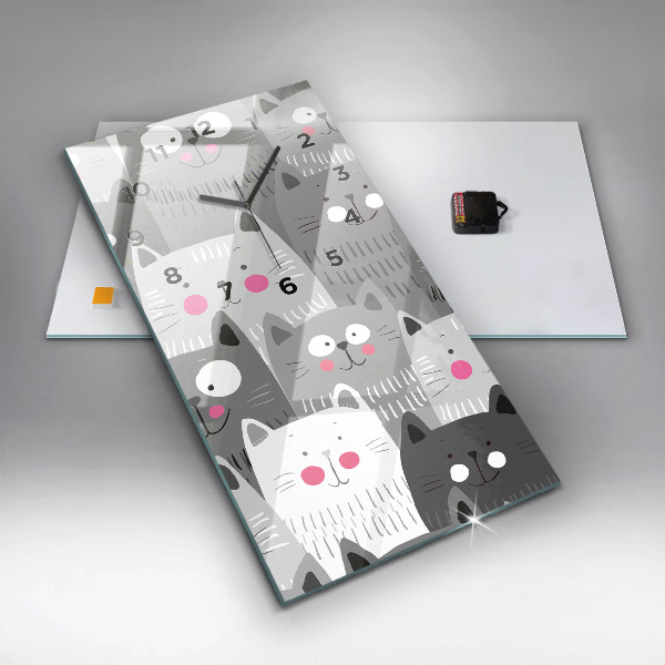 Zegar szklany pionowy Wzór z kotami