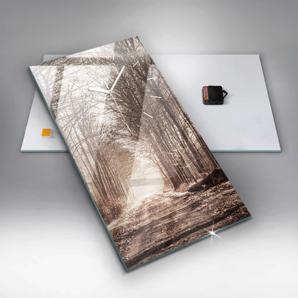 Zegar szklany pionowy Ścieżka leśna w sepii