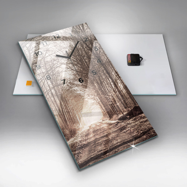 Zegar szklany pionowy Ścieżka leśna w sepii