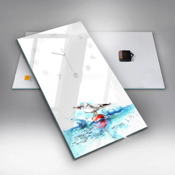 Zegar szklany pionowy Malowana mewa