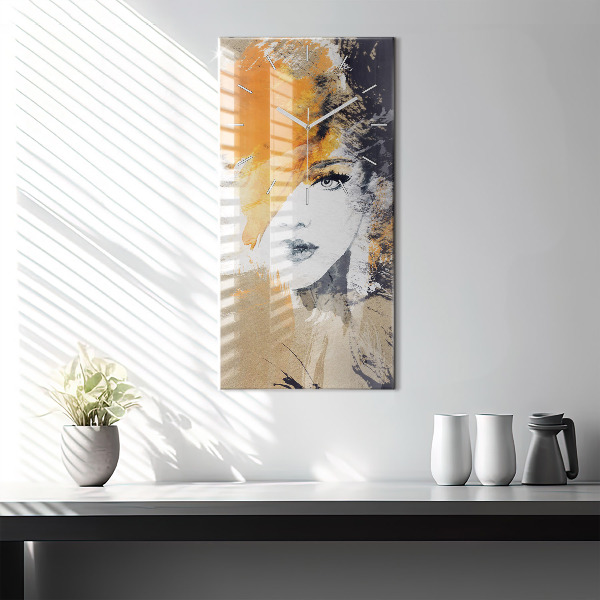 Zegar szklany pionowy Portret kobiety abstrakcja