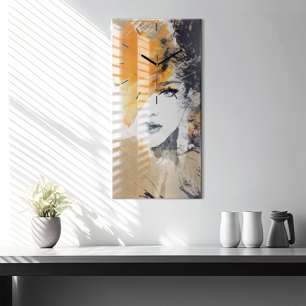 Zegar szklany pionowy Portret kobiety abstrakcja