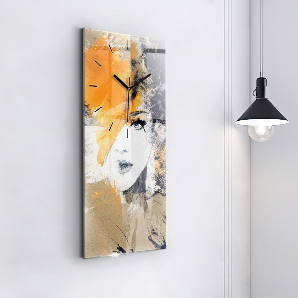 Zegar szklany pionowy Portret kobiety abstrakcja
