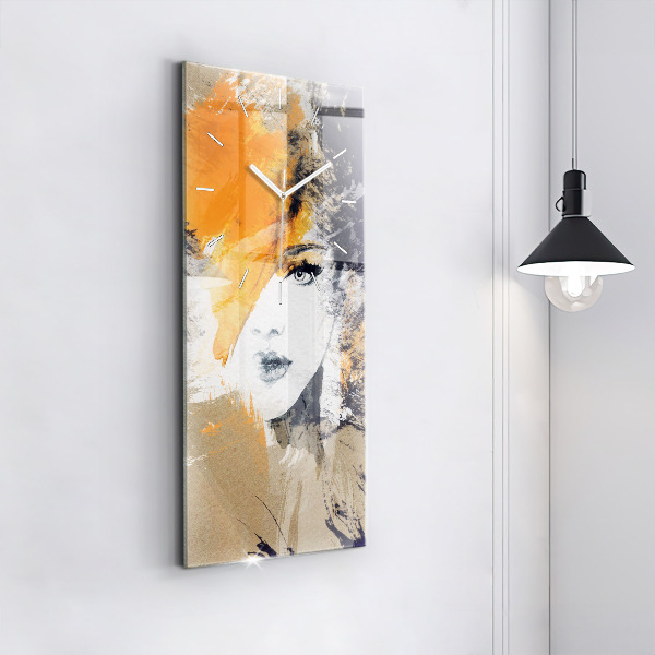 Zegar szklany pionowy Portret kobiety abstrakcja
