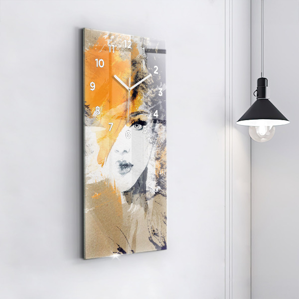 Zegar szklany pionowy Portret kobiety abstrakcja