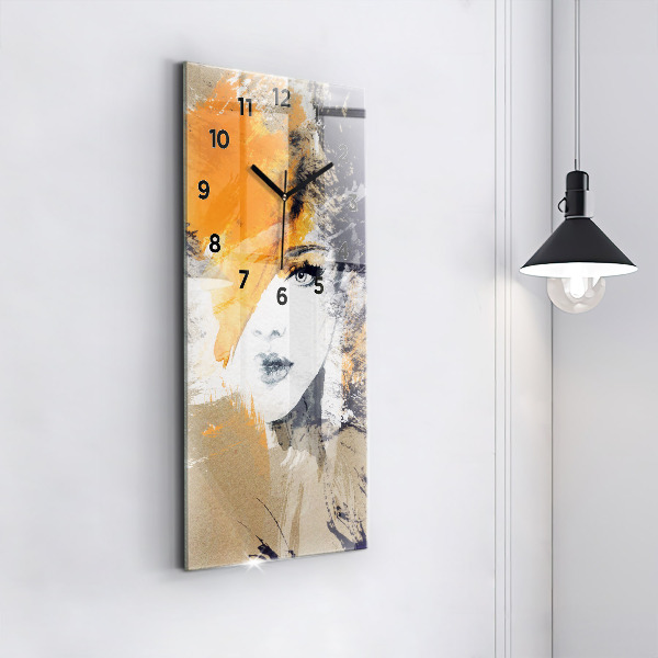 Zegar szklany pionowy Portret kobiety abstrakcja