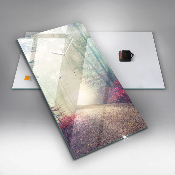 Zegar szklany pionowy Jesienna droga Las Mgła