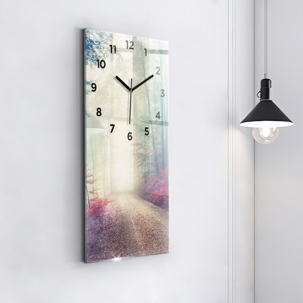 Zegar szklany pionowy Jesienna droga Las Mgła