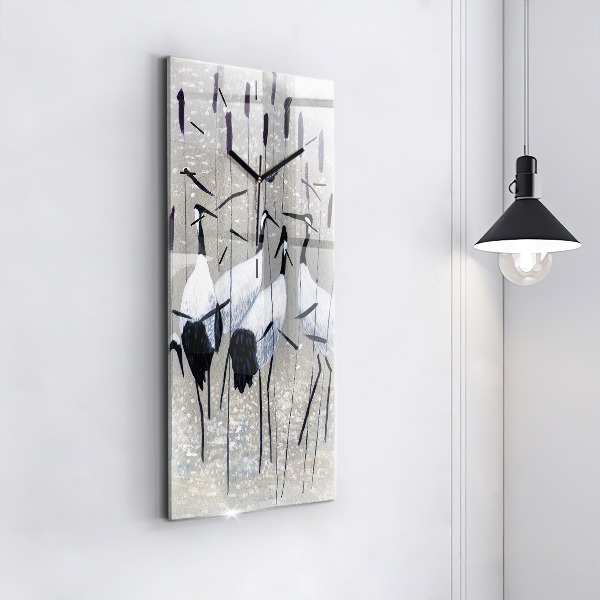 Zegar szklany pionowy Żurawie w trzcinie