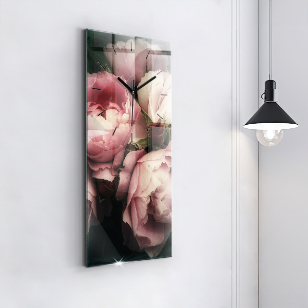 Zegar szklany pionowy Bukiet różowych róż