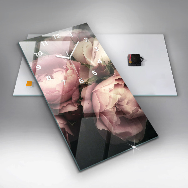 Zegar szklany pionowy Bukiet różowych róż