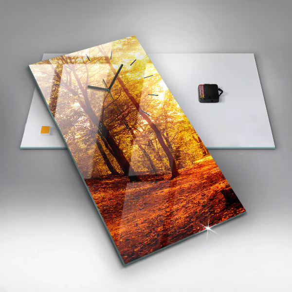 Zegar szklany pionowy Pejzaż lasu w słońcu