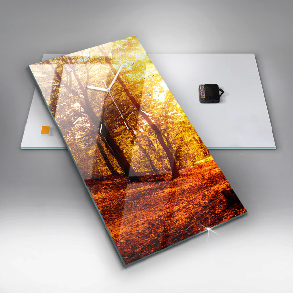 Zegar szklany pionowy Pejzaż lasu w słońcu