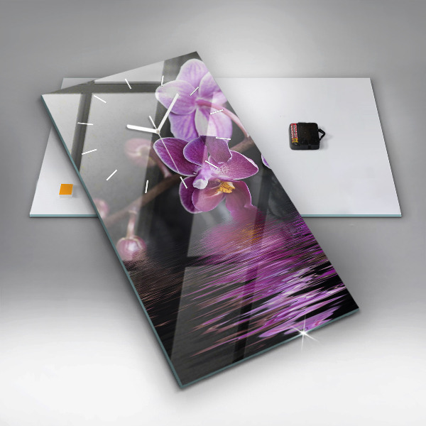 Zegar szklany pionowy Kwiat orchidei na wodzie
